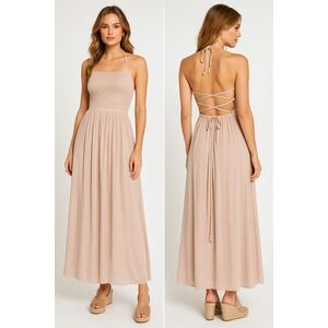 Wishlist‎ Apparel Maxi Dress Womens S Halter Smocked Pleated Gauzy Wedding Guest